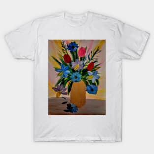 abstract tulips and daffodils in a gold vase T-Shirt